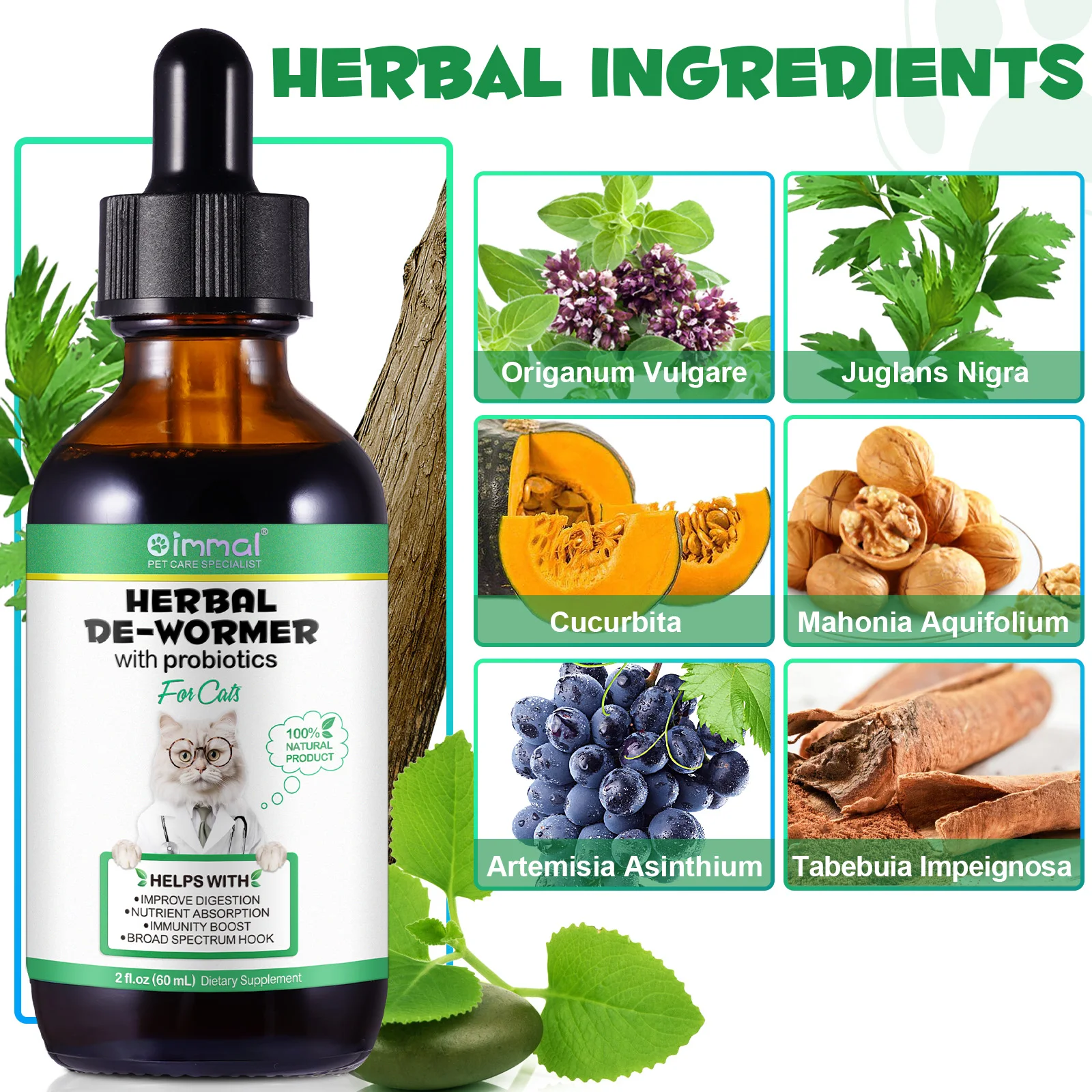 Oimmal® - Herbal De-Wormer Drops For Cats