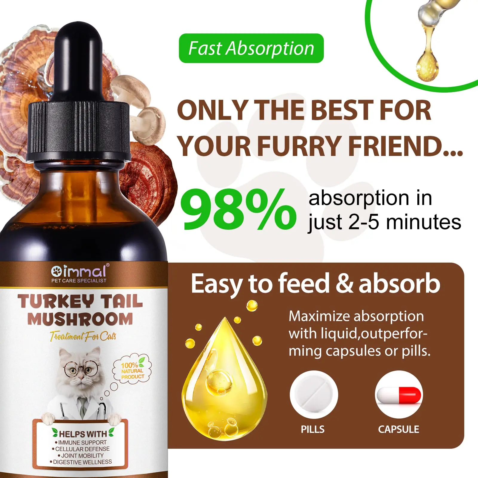 Oimmal® - Turkey Tail Mushrooms Drops For Cats