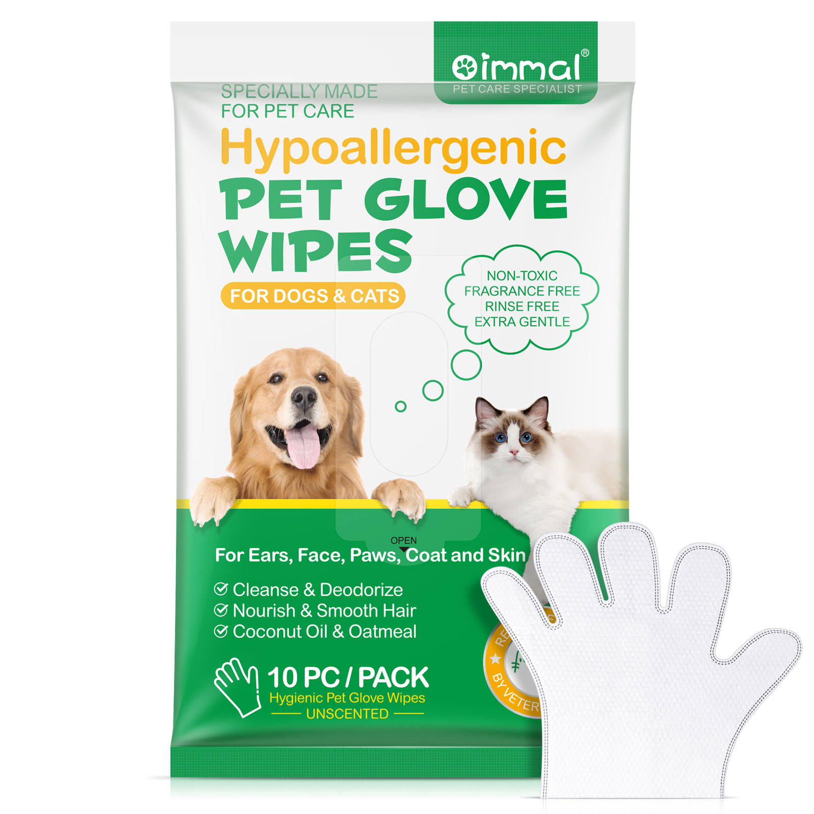 Oimmal® - 10 Hypoallergenic Pet Glove Wipes